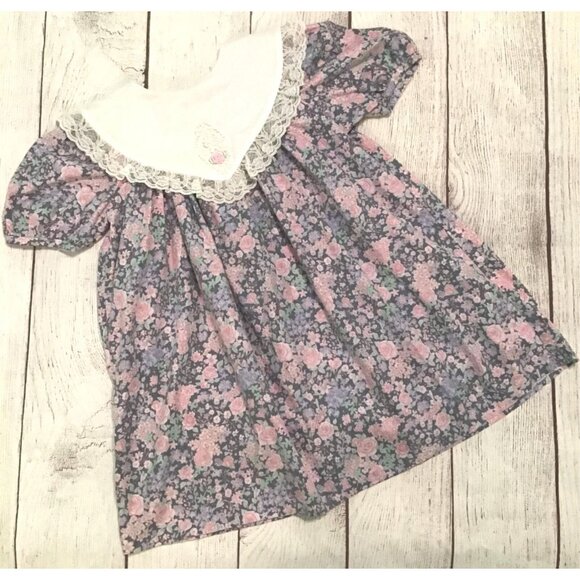 Nursery Rhyme Girls Floral Dress 18 Mos ? No Size Tag Wide Collar Easter Spring - Picture 1 of 8